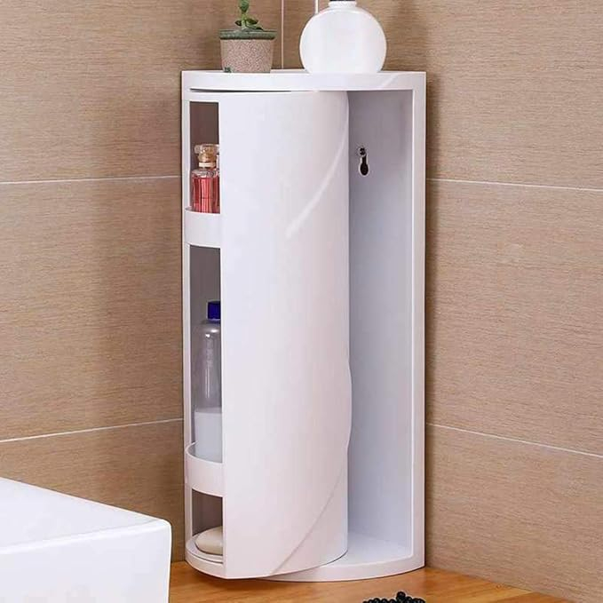 (60x24cm) Rotierender Badezimmer Eckregal Schrank mit 3 Ebenen 360º Grad Küchen Organizer mit Seifen Ablage   Saugnapf Halterung - Weiss
