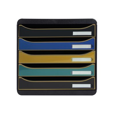Exacompta NeoDeco - Module de classement 5 tiroirs - noir/bleu/or