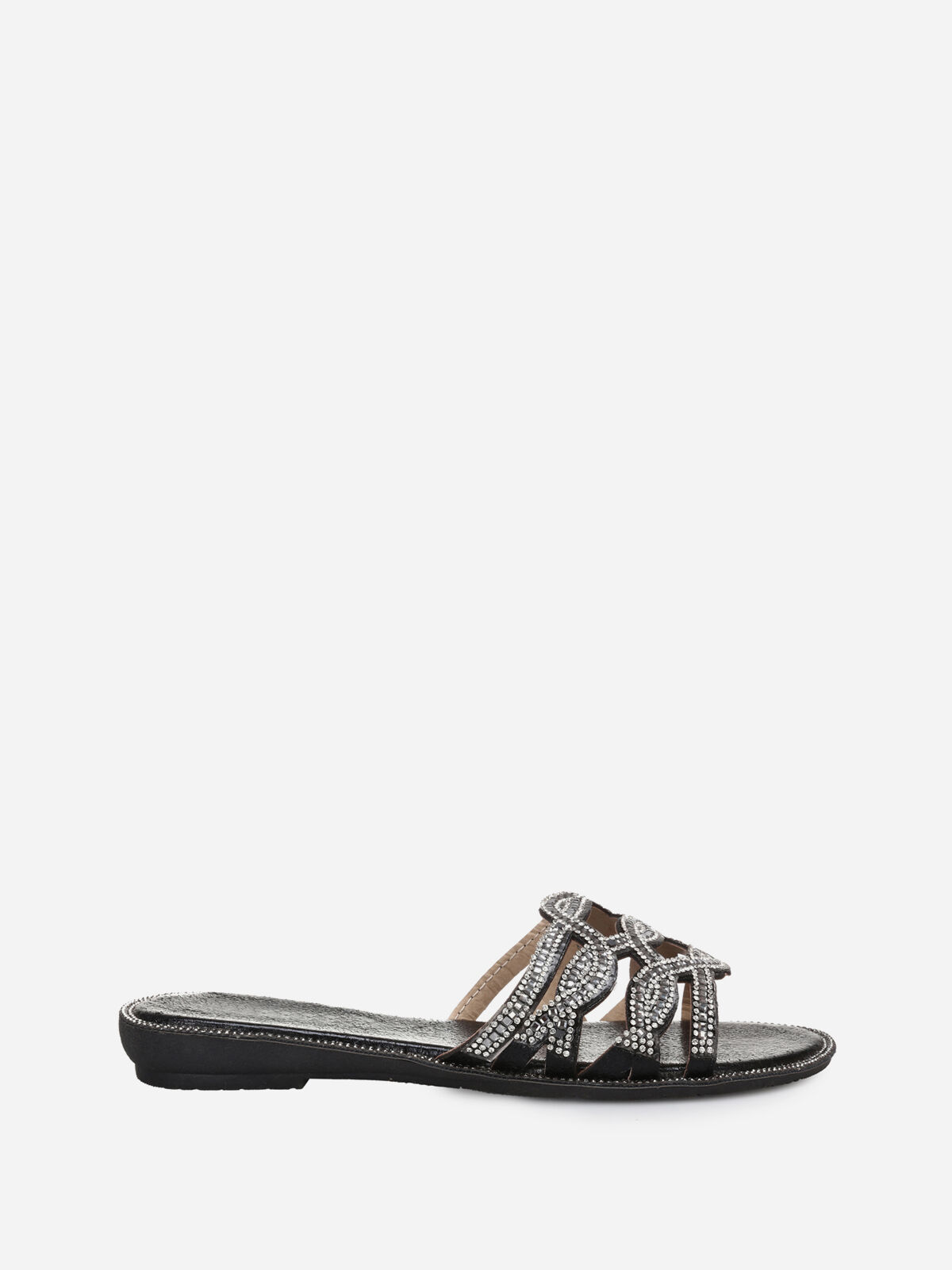 Mules plates à strass- Noir