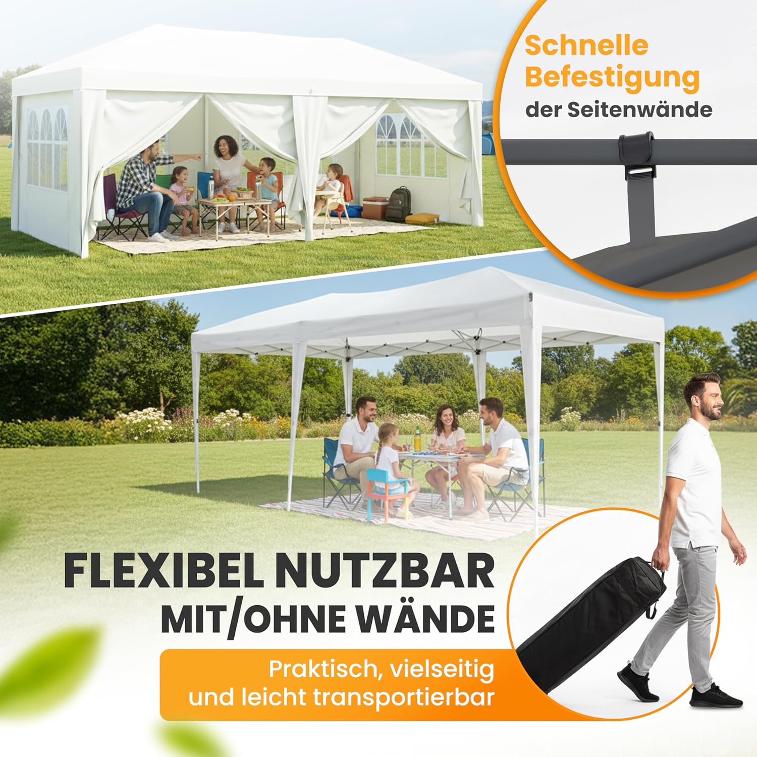 Pavillon 3x6 Wasserdicht Stabil Winterfest und UV 50+ Schutz - Faltpavillon mit Seitenwänden - Pop Up Zelt für Garten, Camping, Märkte - Gartenpavillon (Beige, 3x6m)