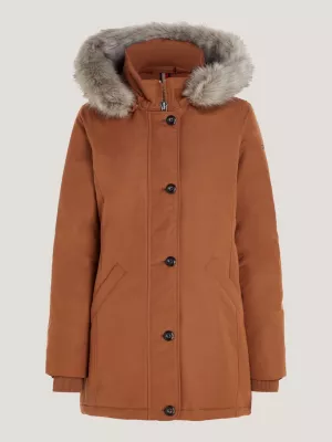 Parka acolchoada com capuz em pele sintética