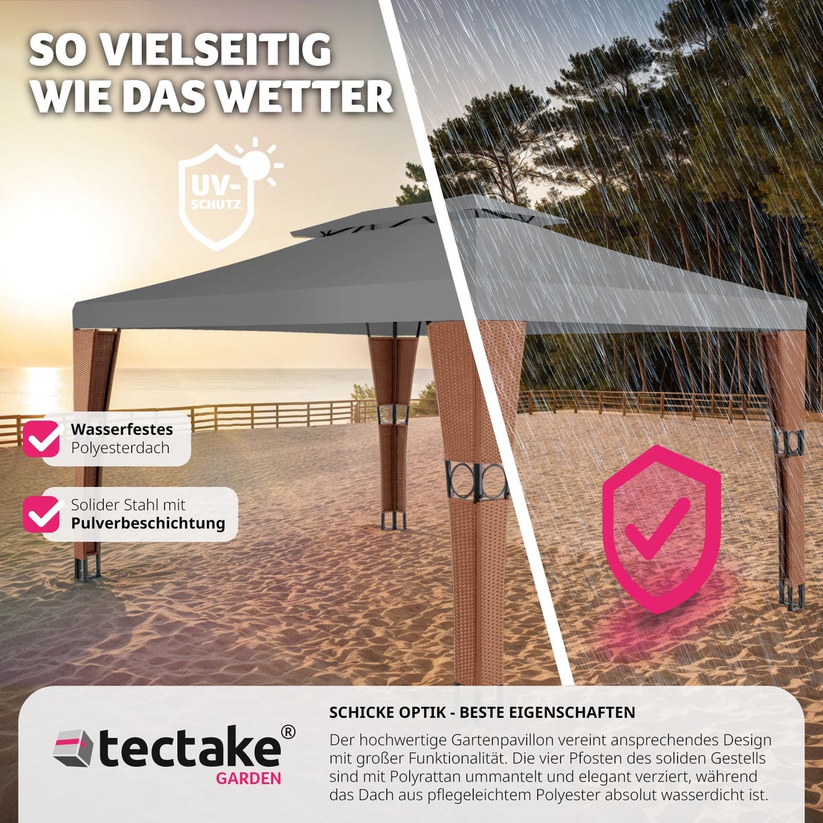 Rotan tuinpaviljoen tectake Mona 4 x 3 m inclusief haringen