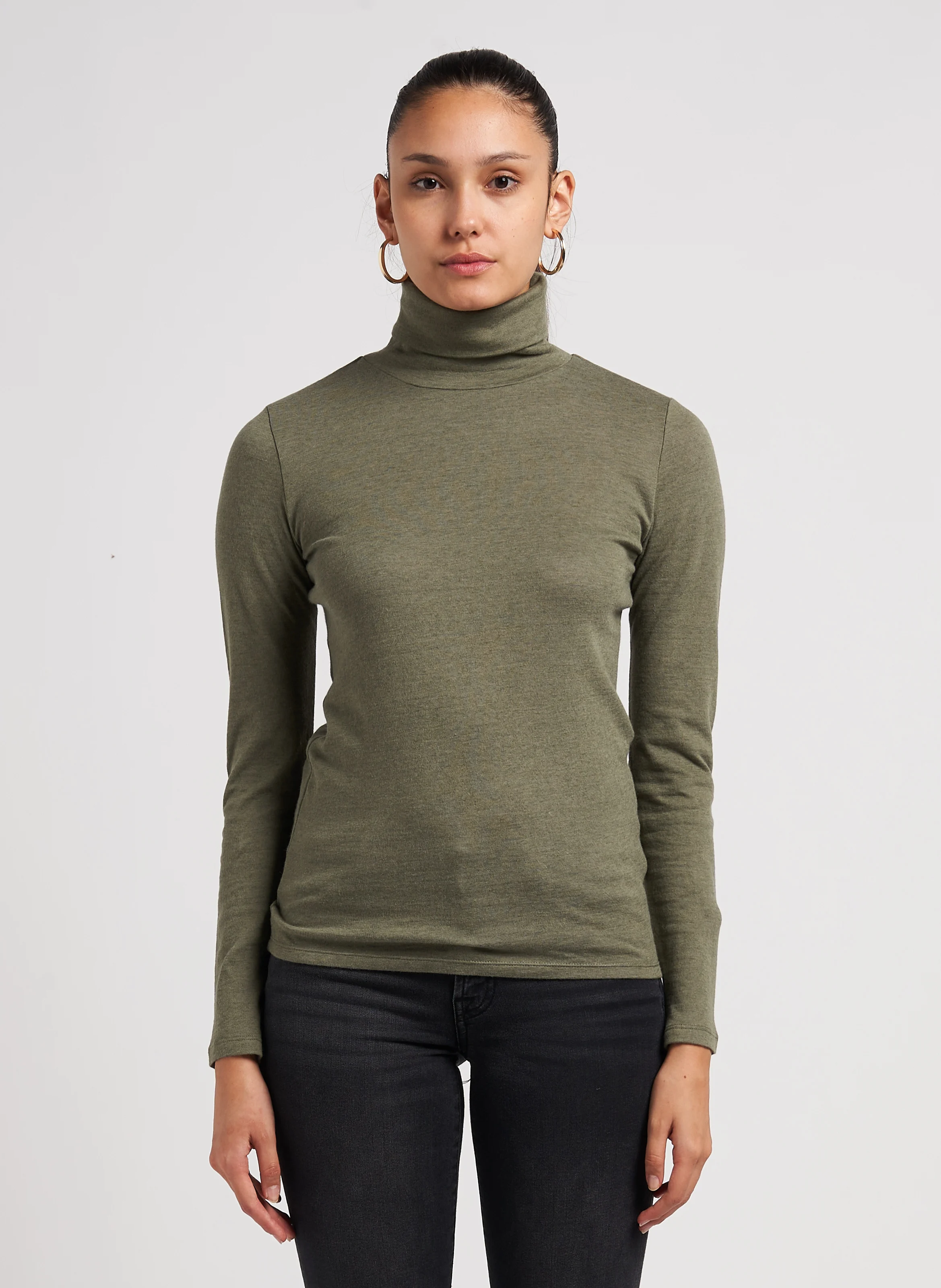 Top col roulé en coton mélangé | Vert