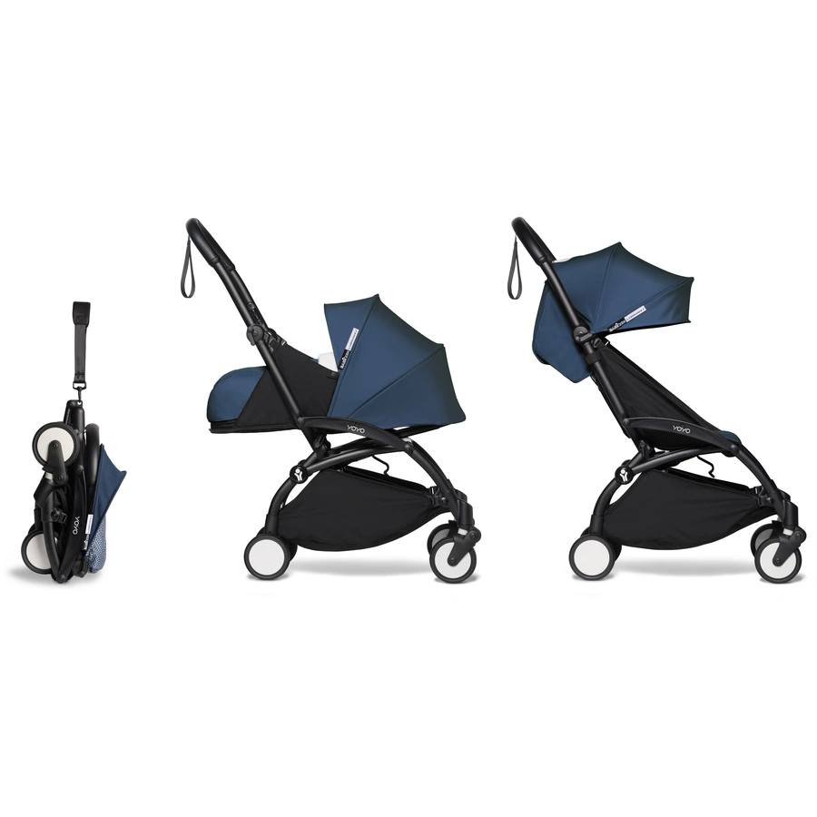 BABYZEN Kinderwagen YOYO2 0+ Black mit Neugeborenenaufsatz Air France Blue