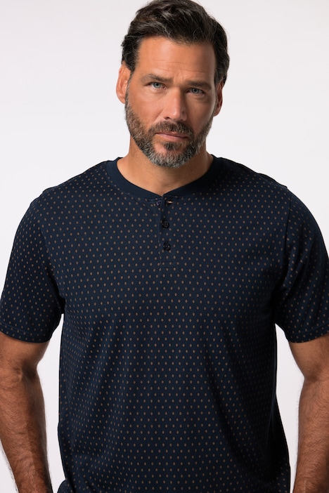 JP 1880 Schlafanzug, Homewear, Zweiteiler, Henley mit Minimalprint, lange Hose, bis 8 XL