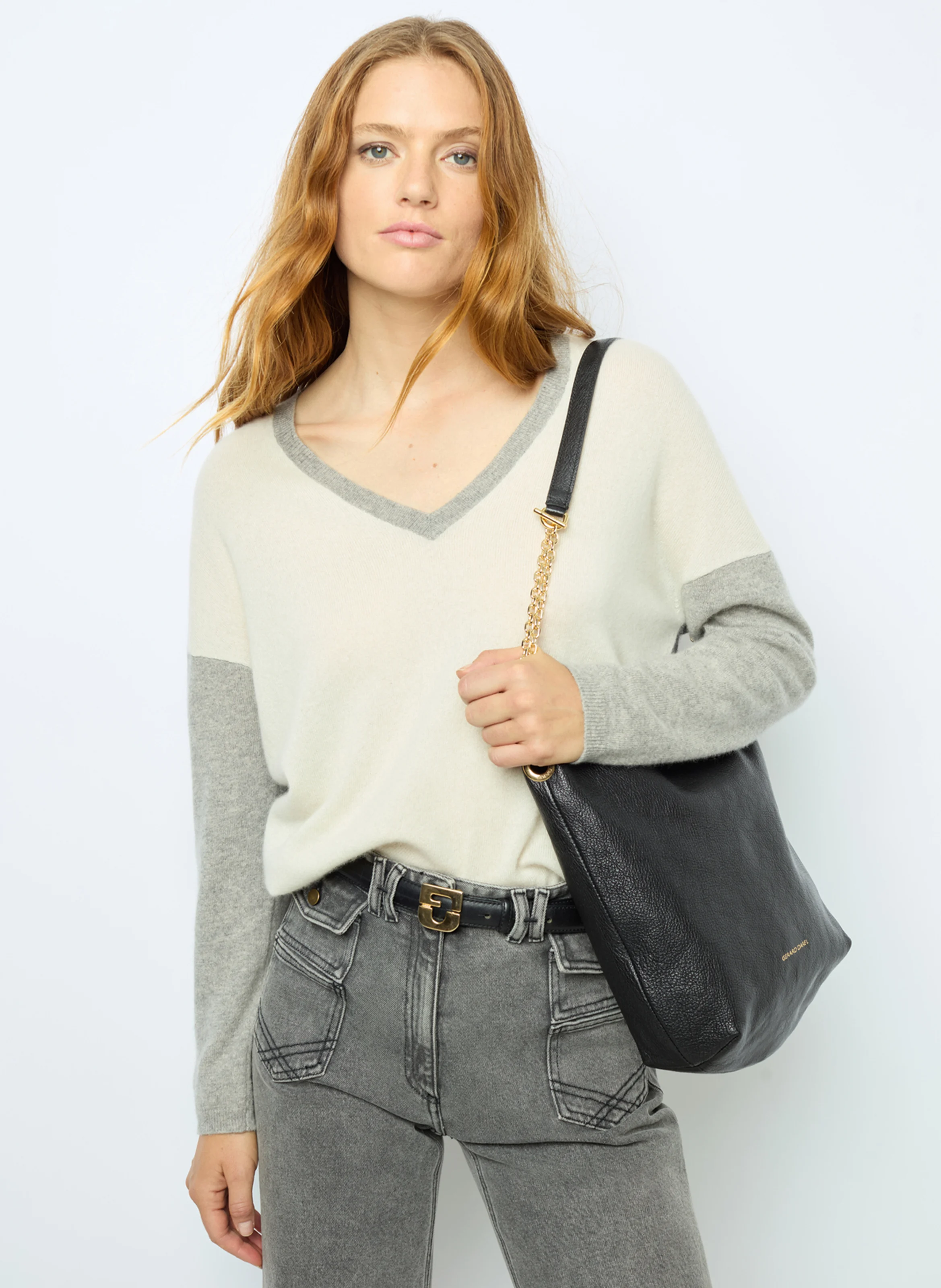 JALYA - Pull col V en cachemire | Gris