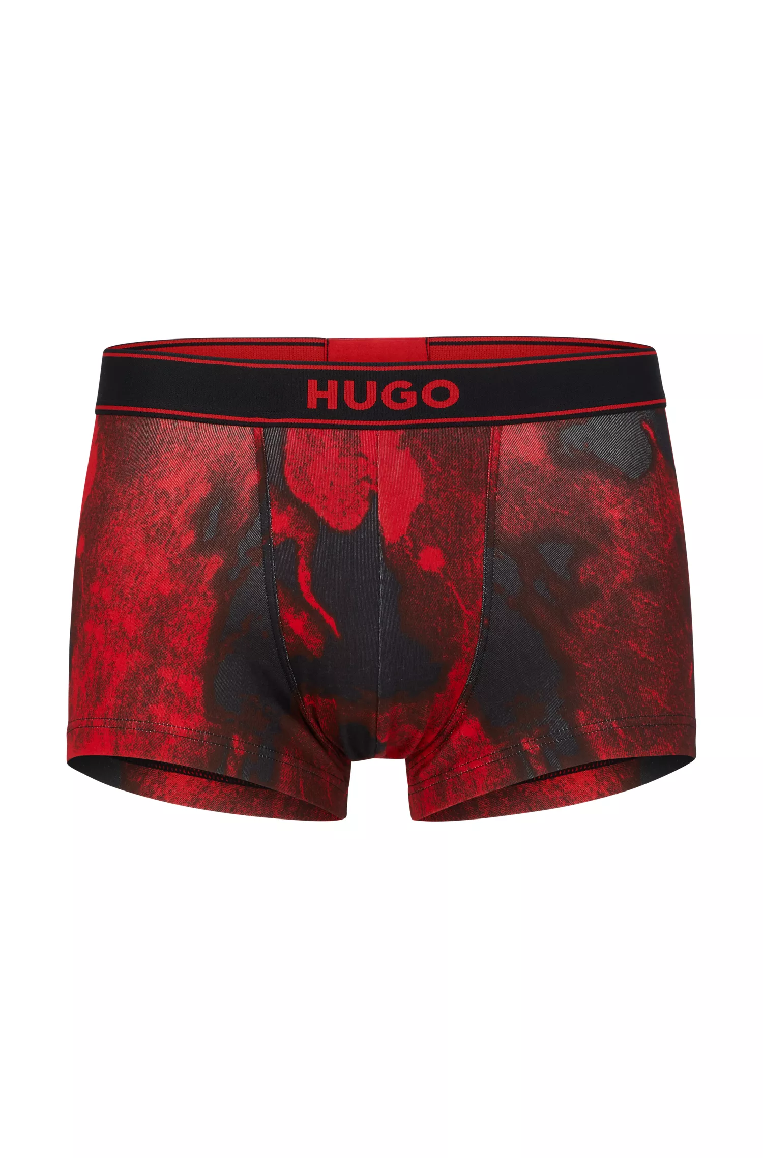 HUGO Red-Eng anliegende Boxershorts aus Stretch-Baumwolle mit kurzem Bein, mittlerer Bundhöhe und Print der Saison
