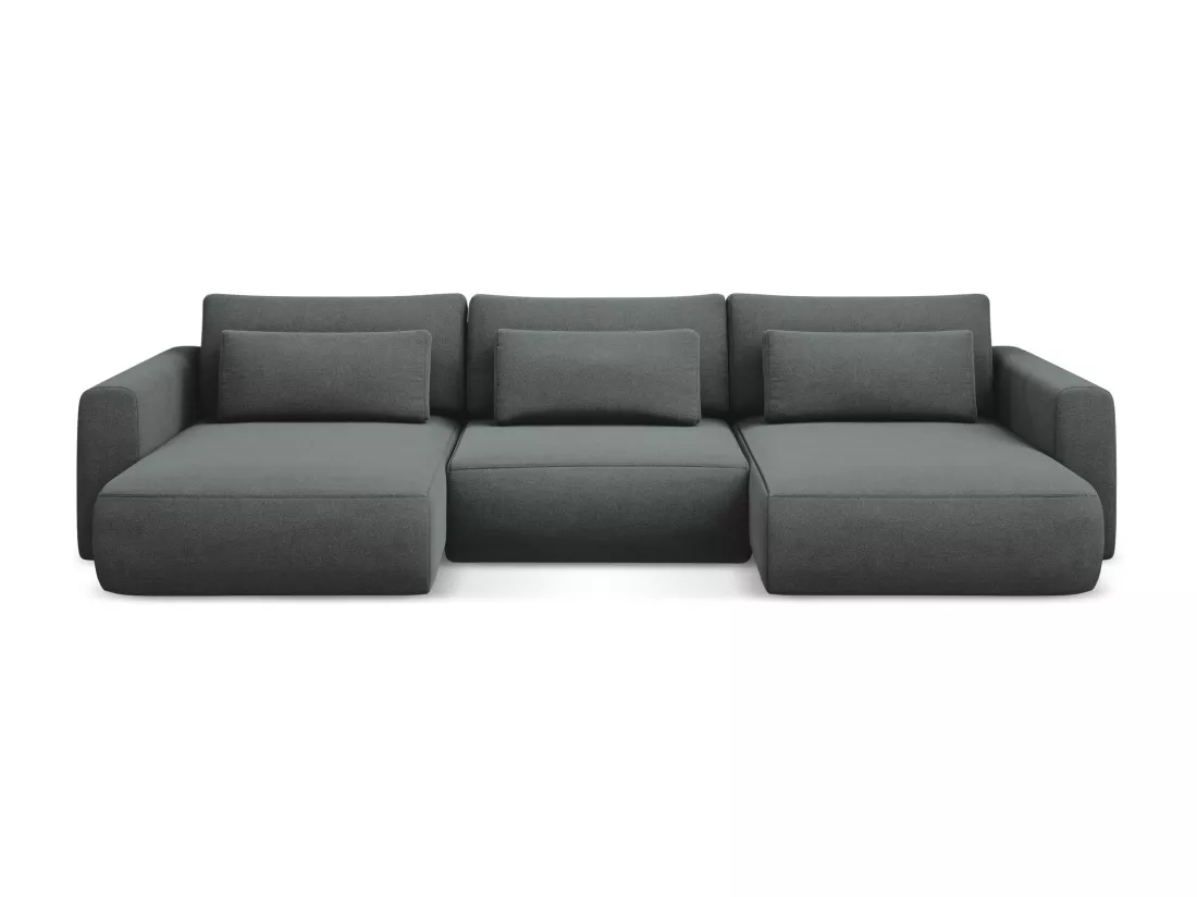 Canapé d'angle panoramique convertible en tissu texturé - gris - KAPUA
