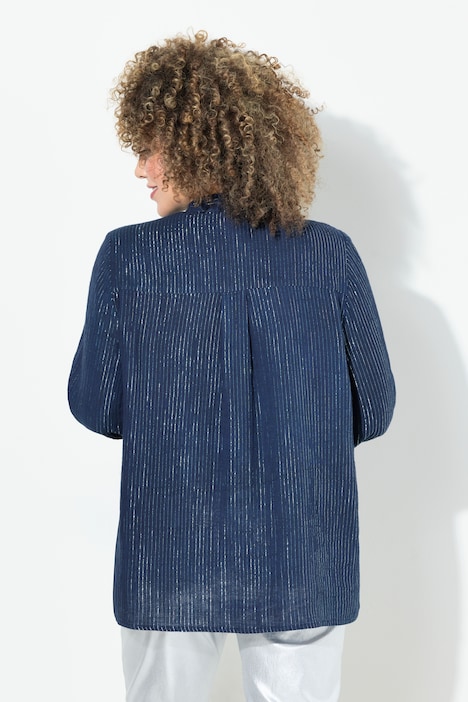 Bluse, Metallic-Streifen, A-Linie, V-Ausschnitt, Langarm