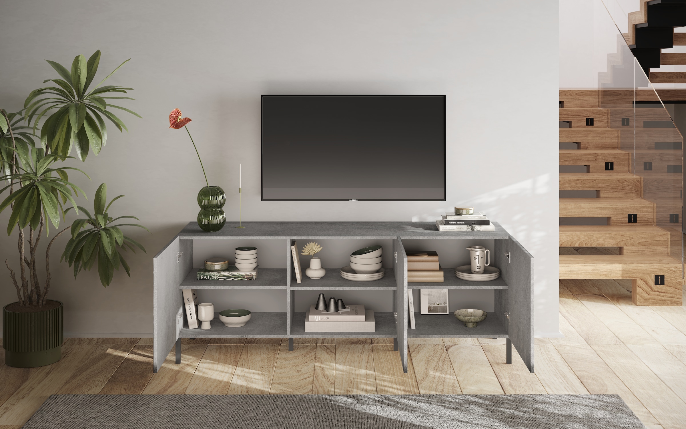 INOSIGN Lowboard »Snake, TV-Möbel, TV-Schrank, Media-Board, Breite 181 cm, viel Stauraum« mit Siebdruck-Front, 3 Türen, bodenstehend, stilvoll & funktional
