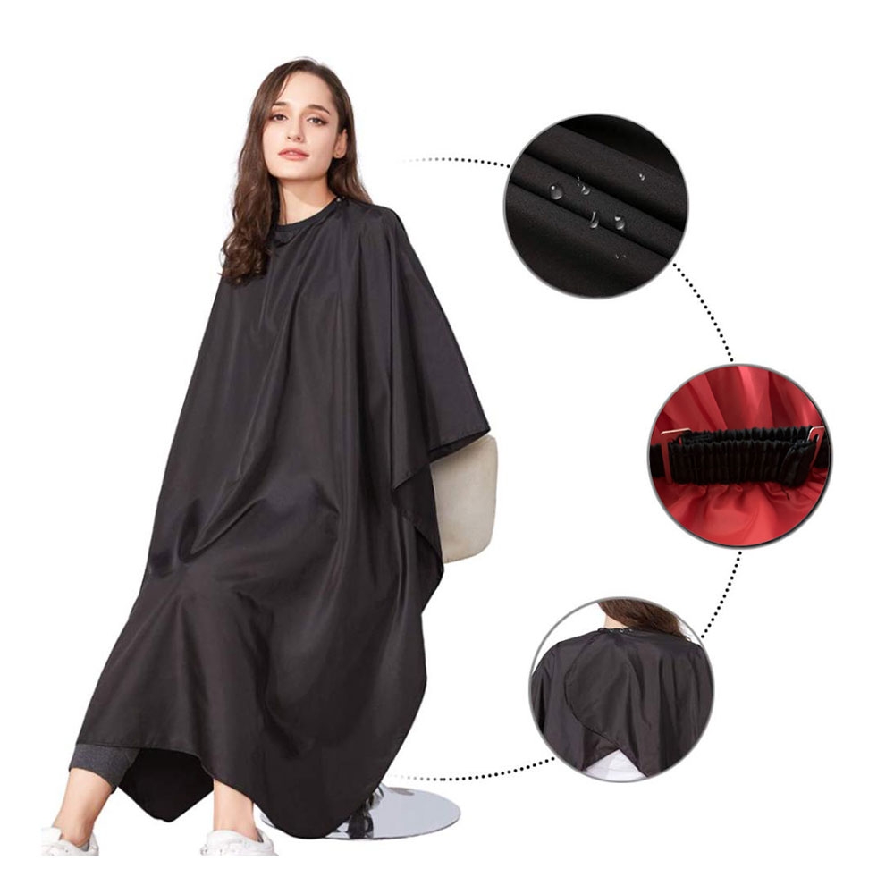 (140x120cm) Friseur Schürze Coiffeur Haarschneide Umhang Hair Styling Wasserabweisend mit Hakenverschluss - Schwarz