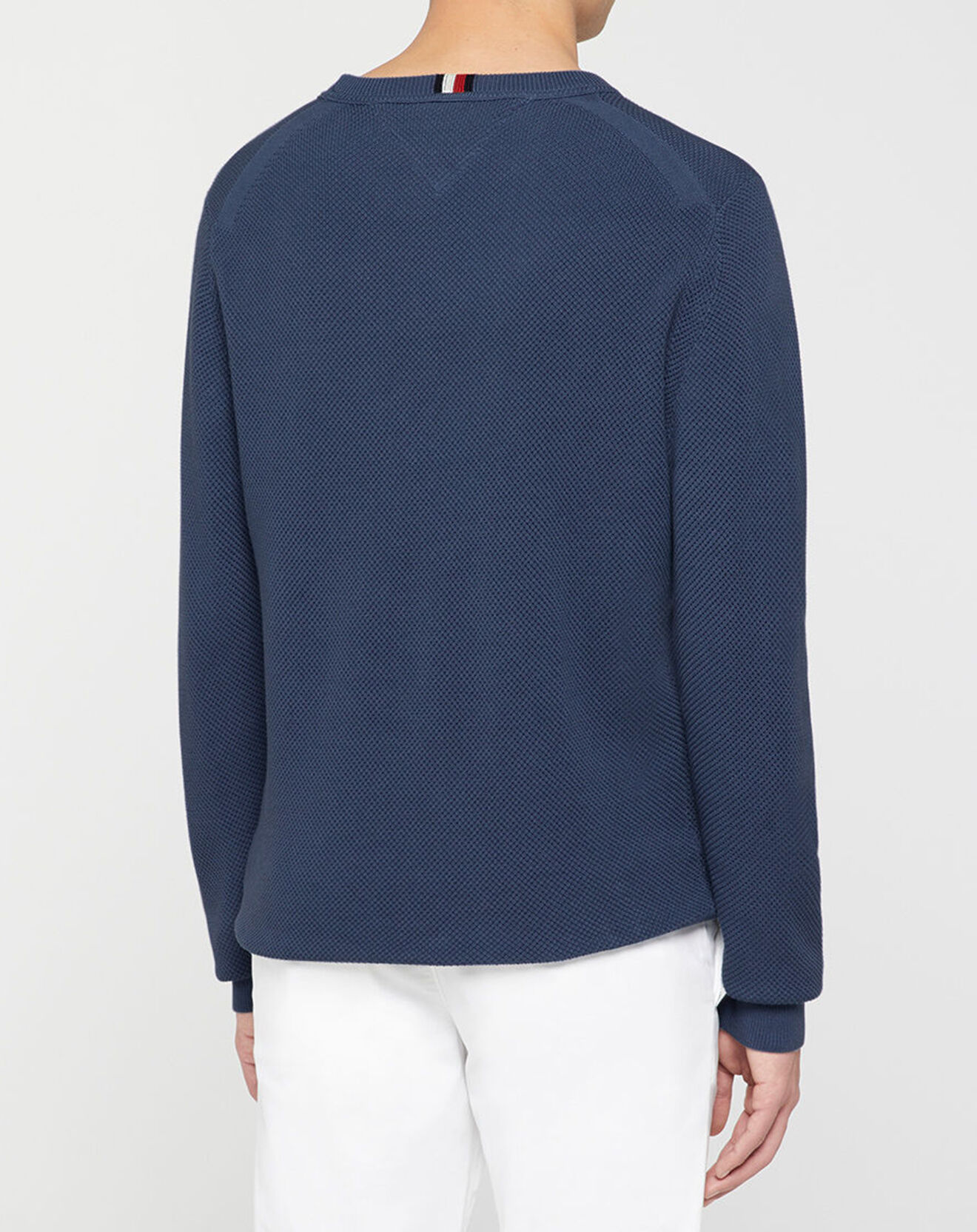 Tommy Hilfiger Pull piqué Structure col rond bleu foncé