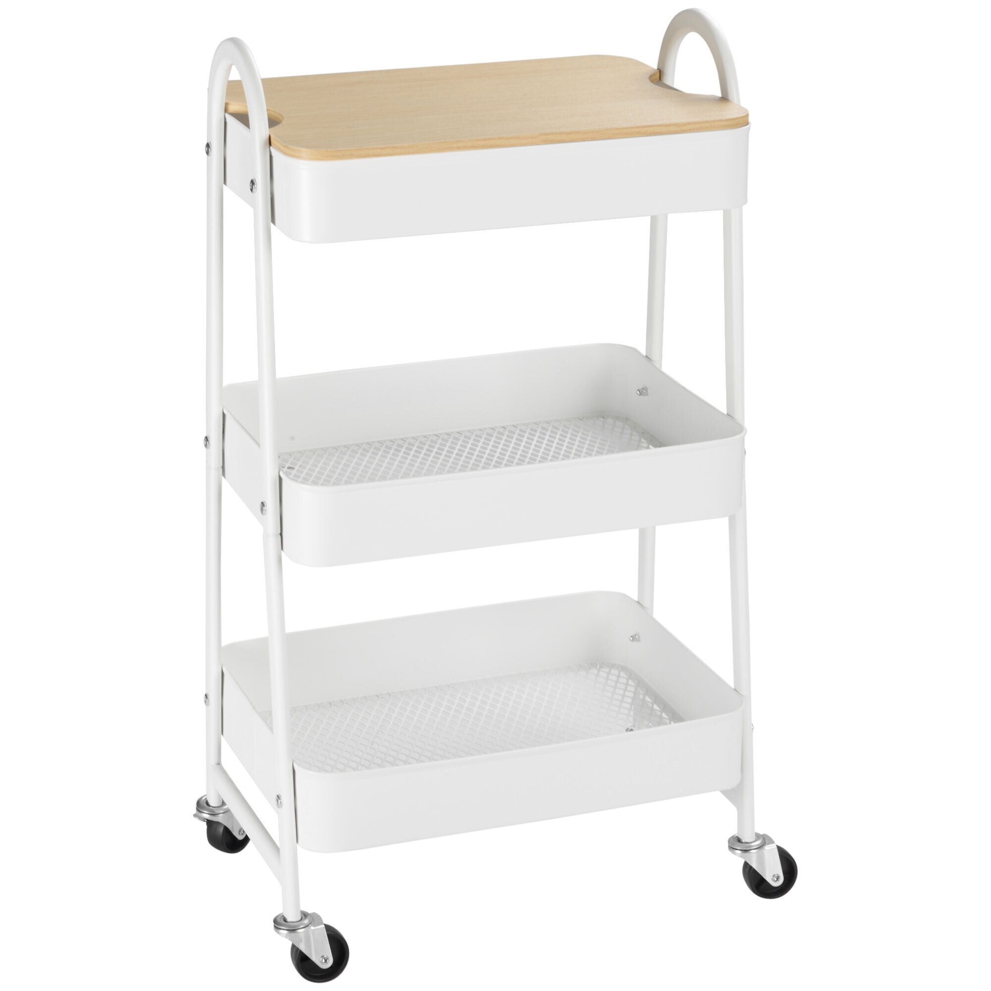 HOMCOM Küchenwagen mit 4 Universalräder weiß 45L x 31B x 79,4H cm