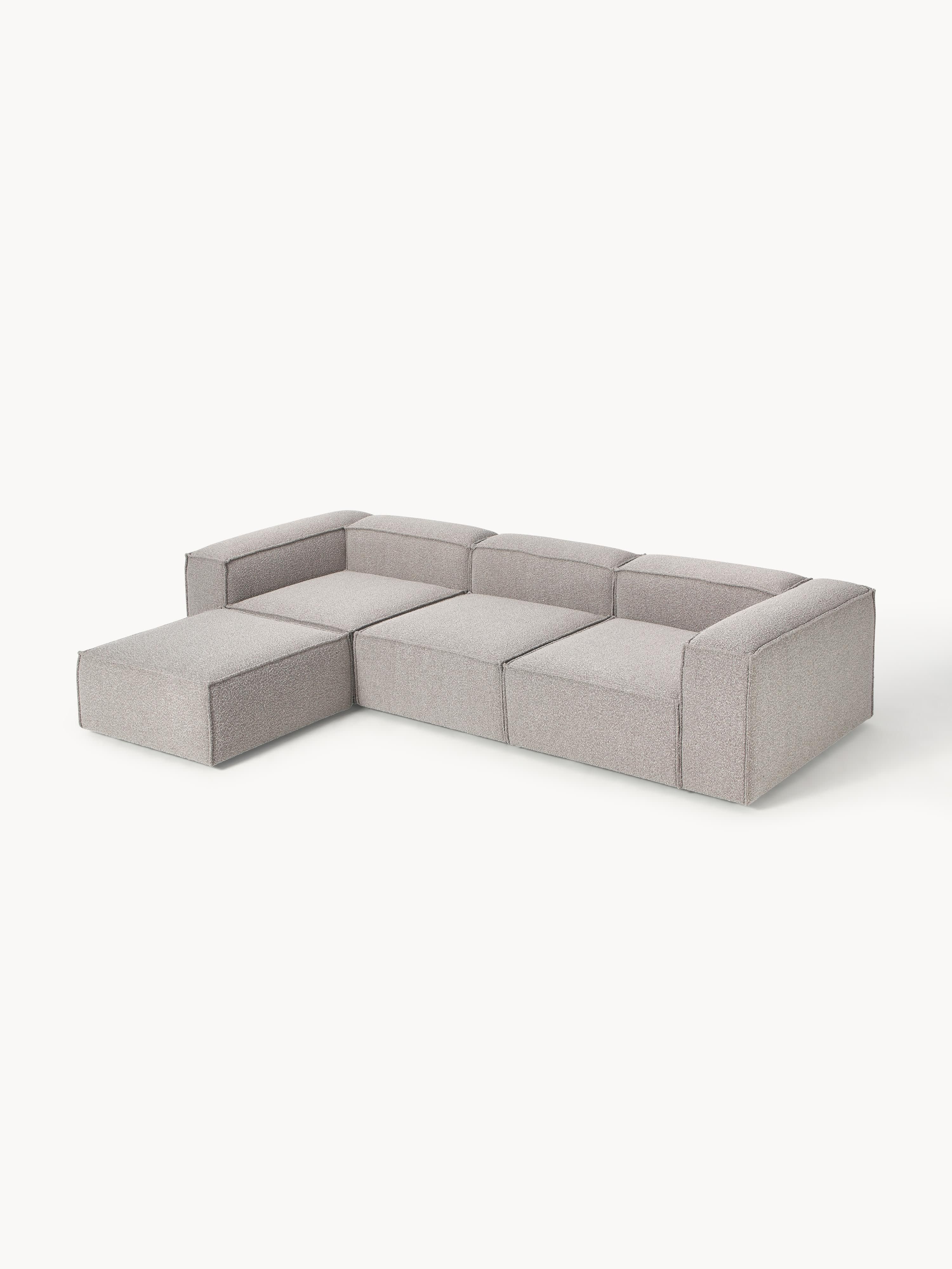 Lennon 4-zits modulaire bank in bouclé met poef (links/rechts)