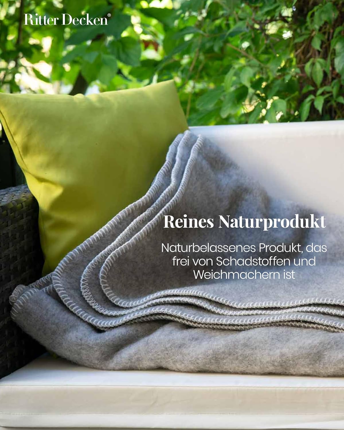 Ritter Decken Gotland Schafswolldecke grau 150 x 200 cm - Hochwertige Wolldecke aus Schurwolle - Robuste & warme Wolldecke- Made in Germany