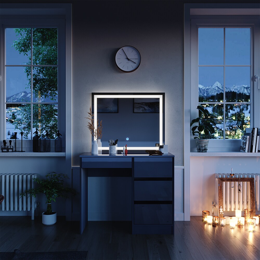 Vicco Schminktisch Sherry Anthrazit Hochglanz 90 x 75 cm LED-Spiegel modern