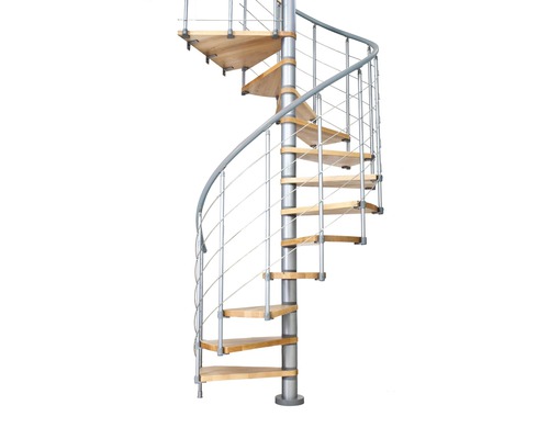 Pertura wenteltrap Koralia, beuken gelamineerd hout, Ø 120 cm, grijs, 11 treden, 12 stootborden