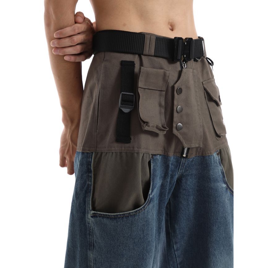Meiksip - Tweekleurige jeans met hoge taille en wijde pijpen