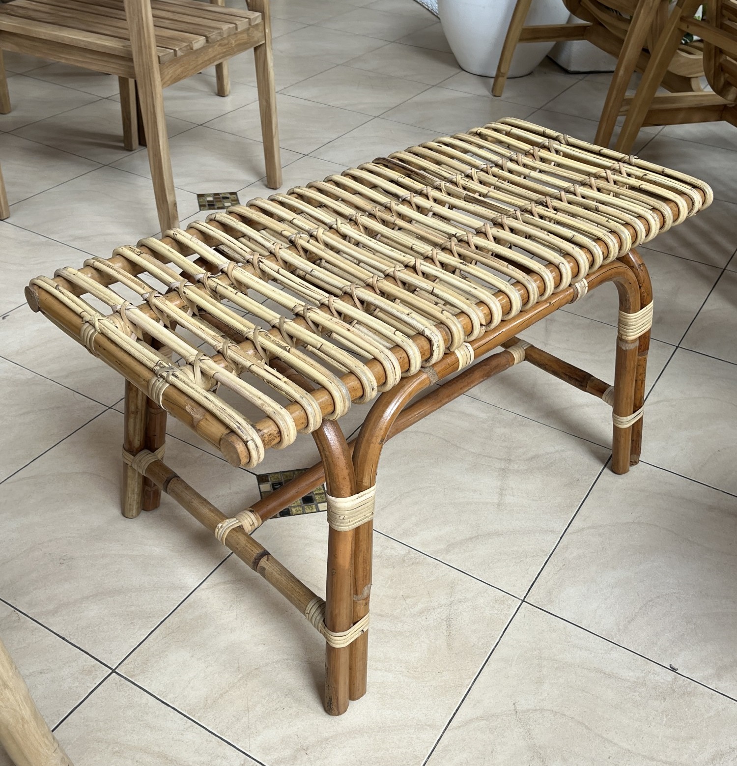 Sitzbank aus Rattan, natur, B 90 cm, L 40 cm, H 46 cm von fischer's lagerhaus