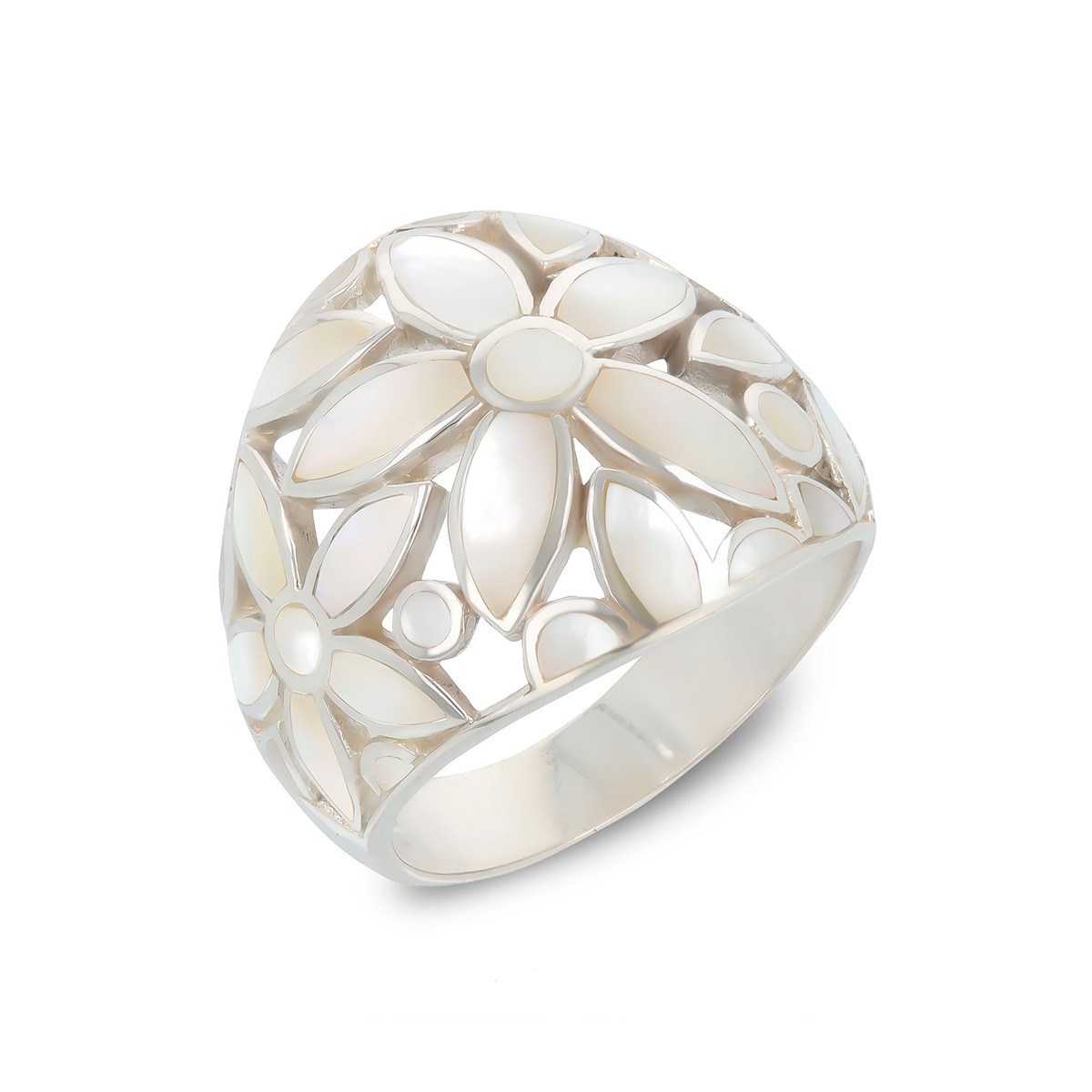 Bague en Nacre Blanche et Argent 925 - Motif Floral Élégant et Raffiné | Aden