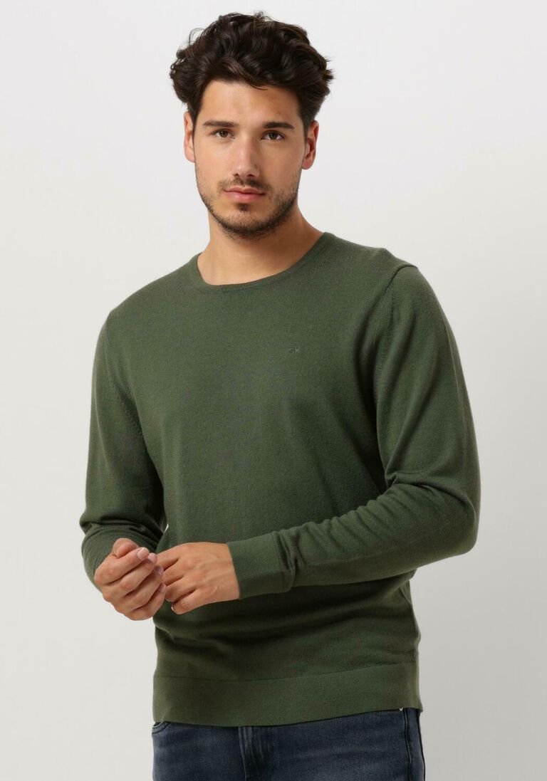 CALVIN KLEIN donkergroene calvin klein trui merino crew neck sweater