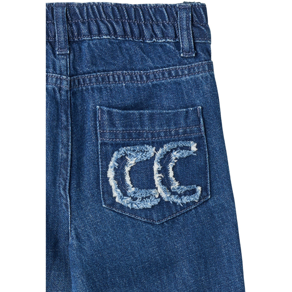 Køb COPENHAGEN COLORS Dark Indigo Blue Washed Organic Denim Bukser W. Pocket Embroidery & Wide Leg