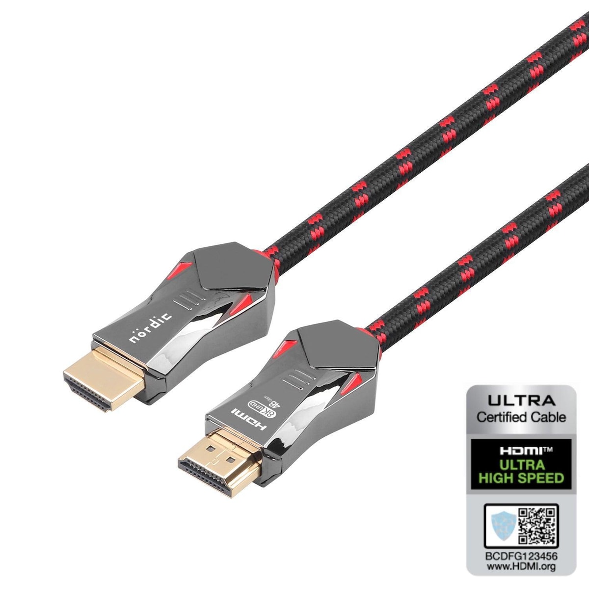NÖRDIC-SERTIFISERT KABLER 3m Ultra High Speed ​​​​HDMI 2.1 8K 60Hz 4K 120Hz 48Gbps Dynamic HDR eARC VRR Nylonflettet kabel Gullbelagte kontakter