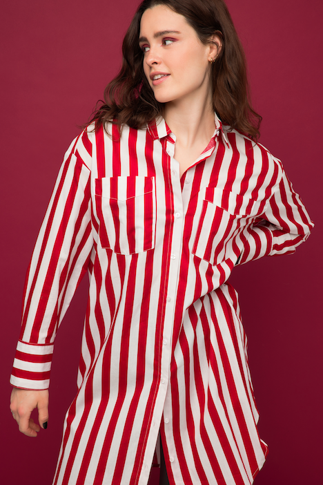 Hemdbluse, oversized, Streifen, Langarm