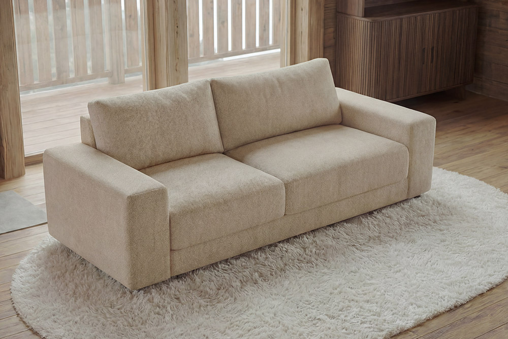 Großes Sofa LOFT 210cm champagner beige Chenille 3-Sitzer Couch Taschenfederkern