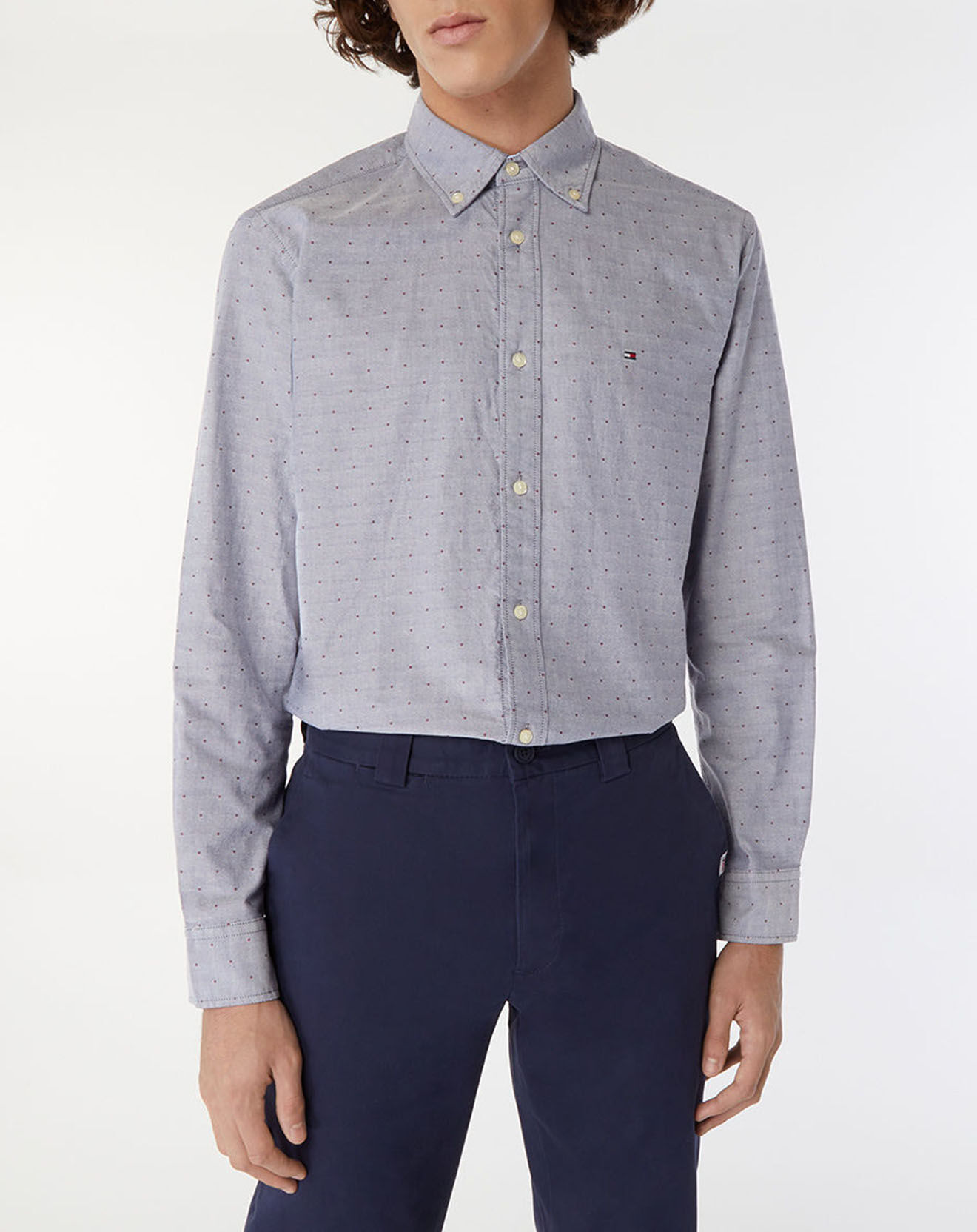 Tommy Hilfiger Chemise ajustée Oxford à pois bleu/rouge