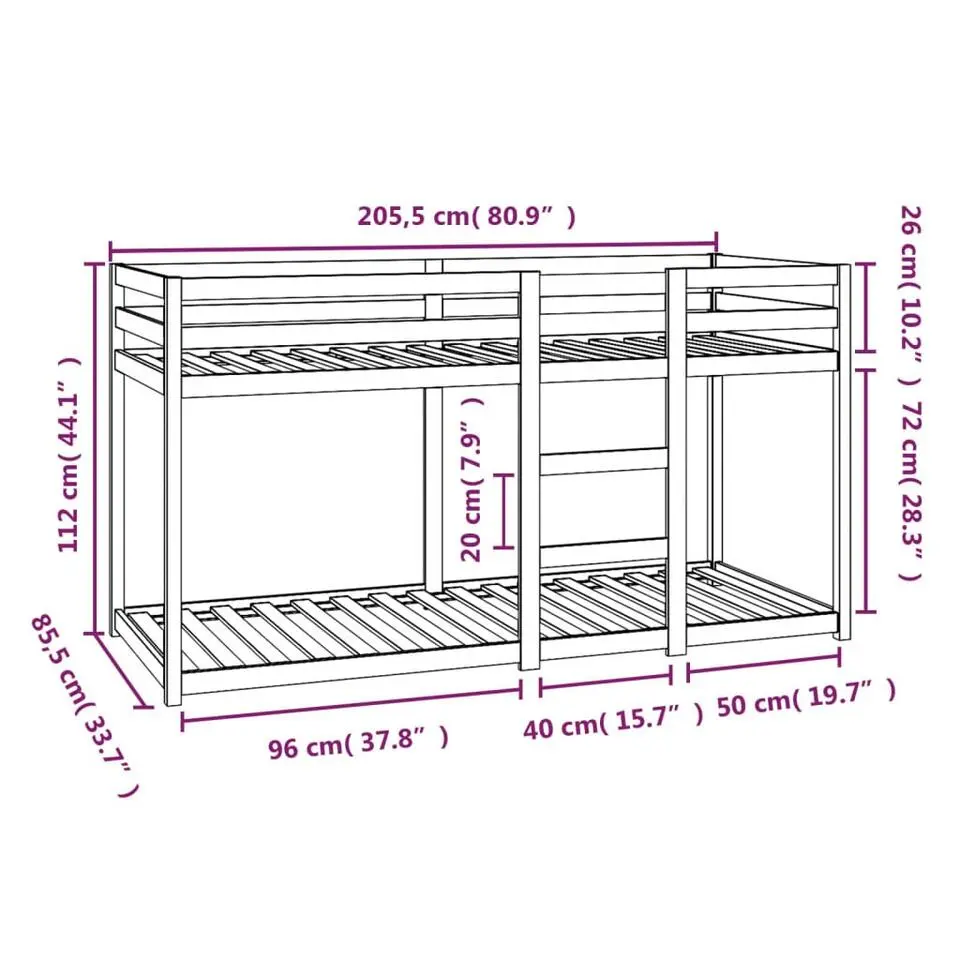 vidaXL - Stapelbed met zijladder - Wit - Massief grenenhout - 80x200 cm