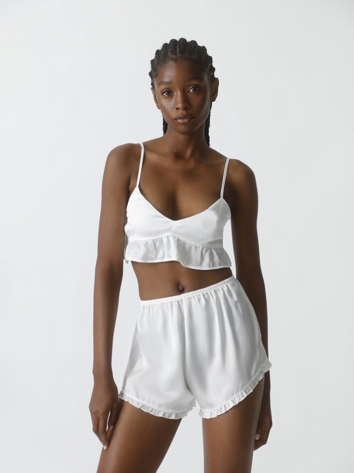 Top cropped de cetim - Branco