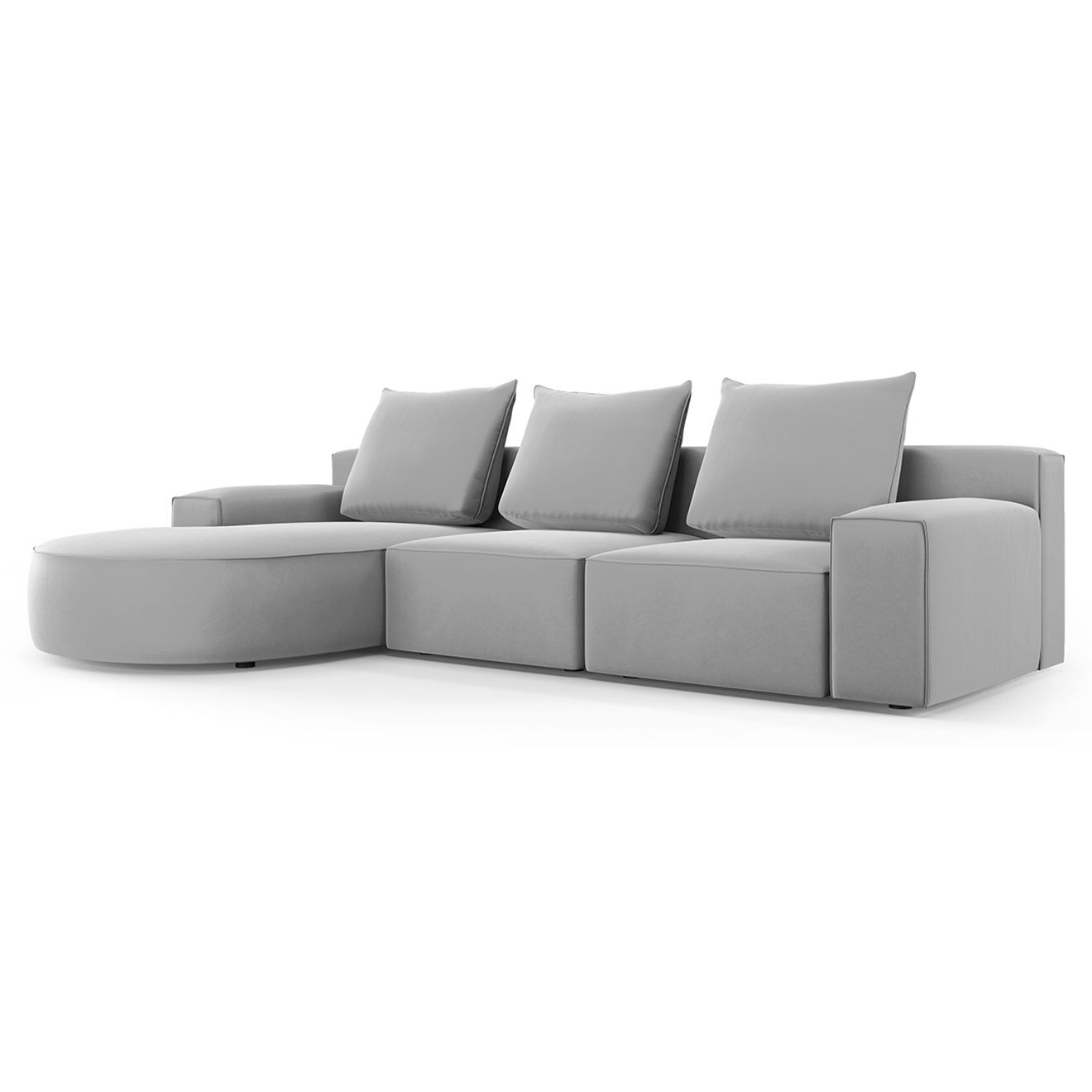 Mazzini Sofas Canapé d'angle gauche arrondi en velours Ivy 5 Places gris clair - 285x180x89 cm