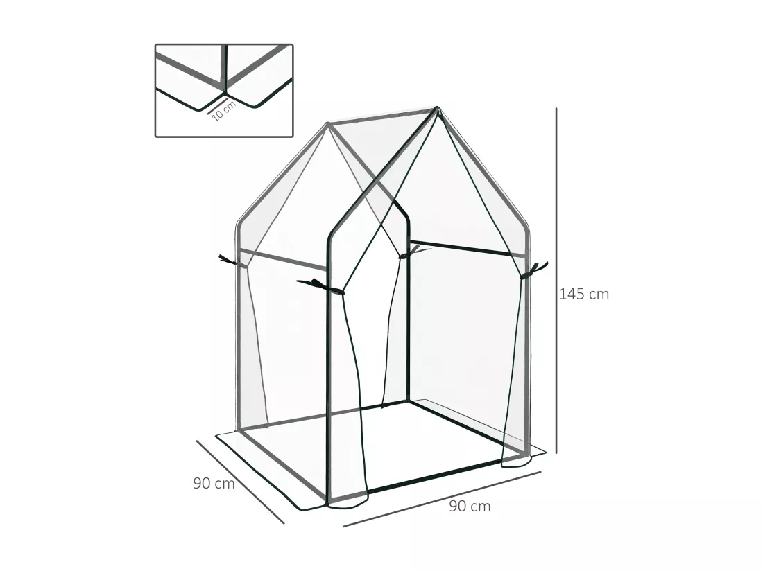 Serre de jardin balcon terrasse serre pour tomates 0,9L x 0,9l x 1,45H m double porte acier PVC transparent vert