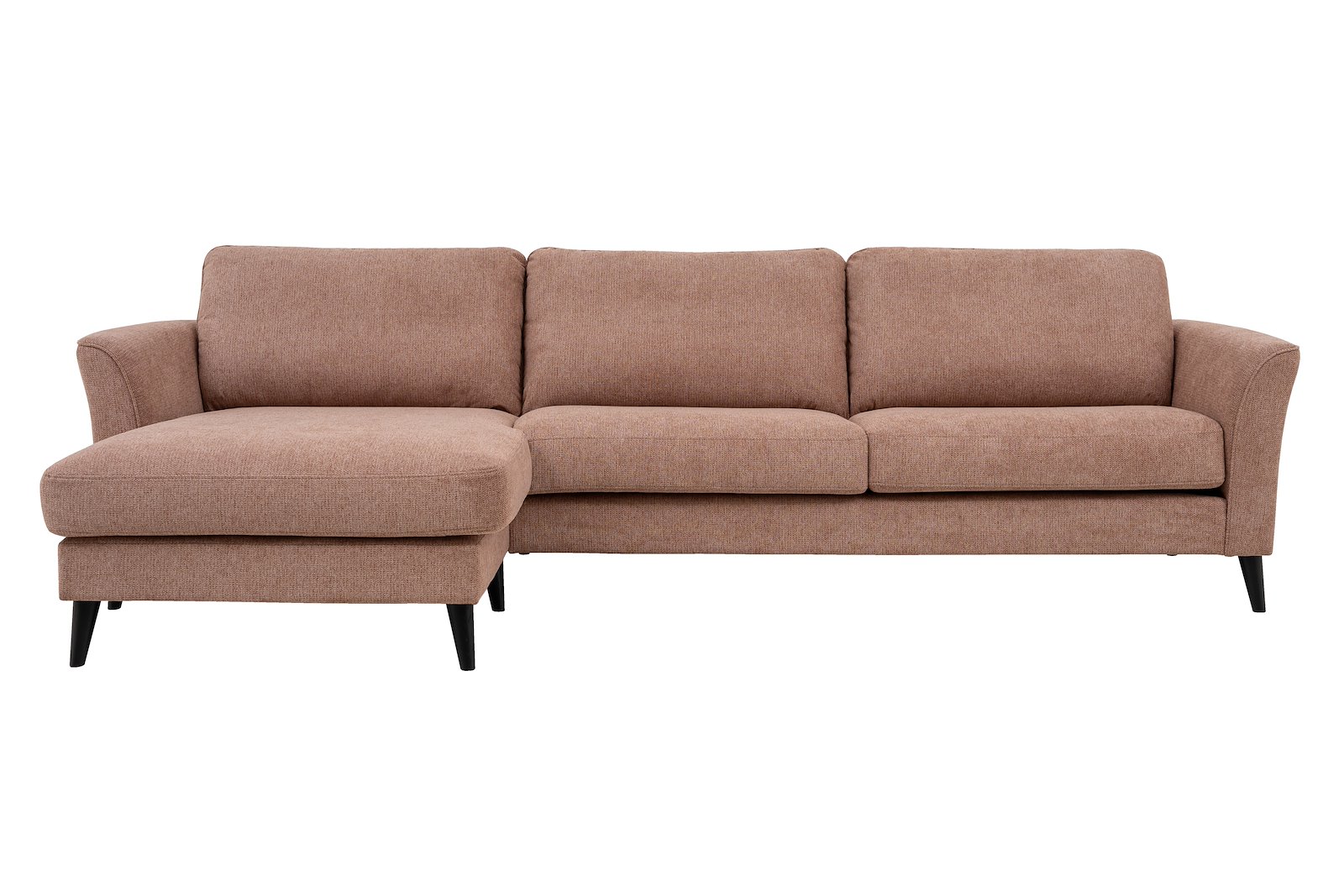 Nina sofa 3-seter med sjeselong venstre i tekstil Mito 94 Cinnamon med arm A og sorte ben 15138