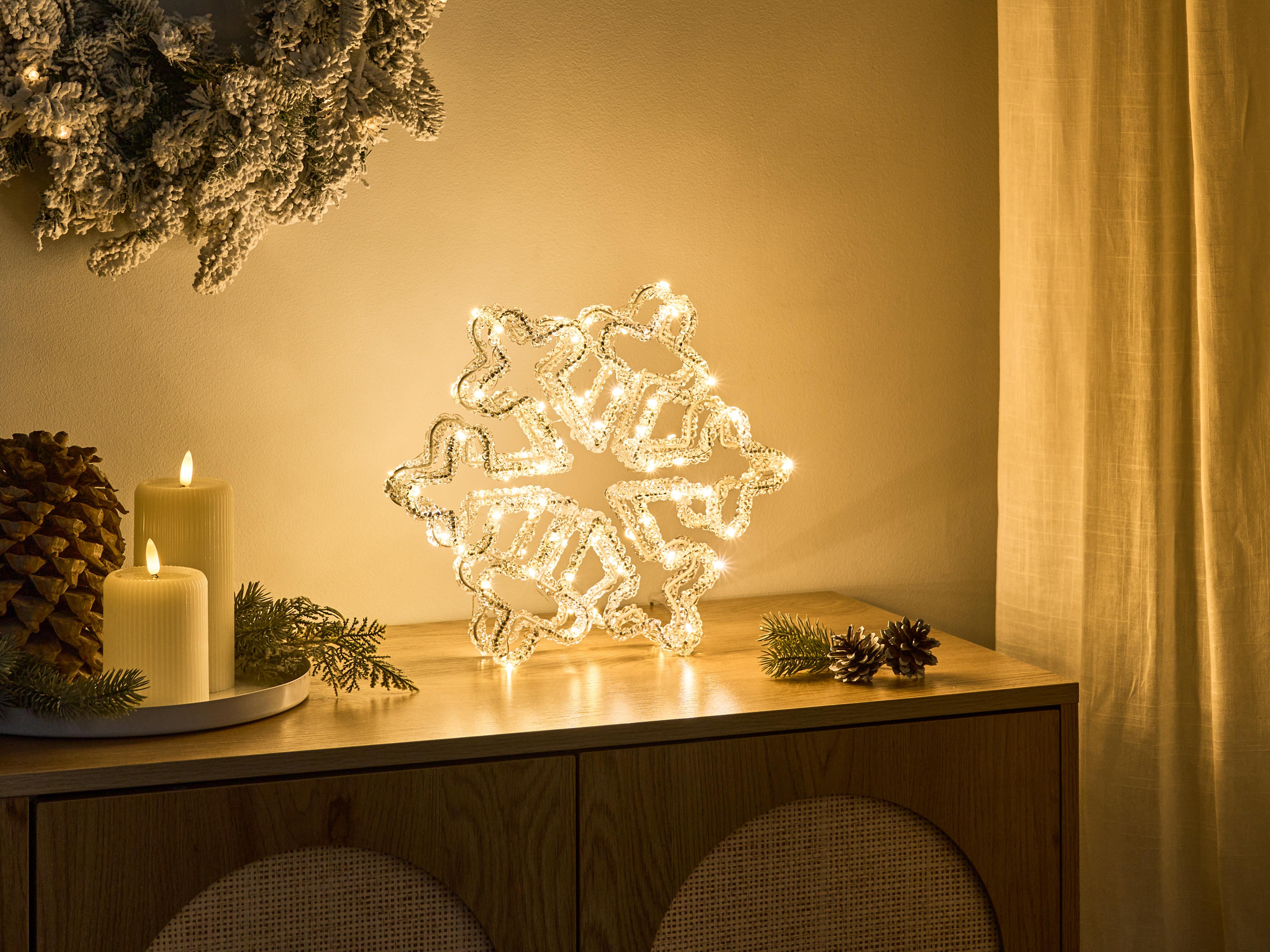 Buitendecoratie LED SILVERAN Sneeuwvlok 28 cm Wit