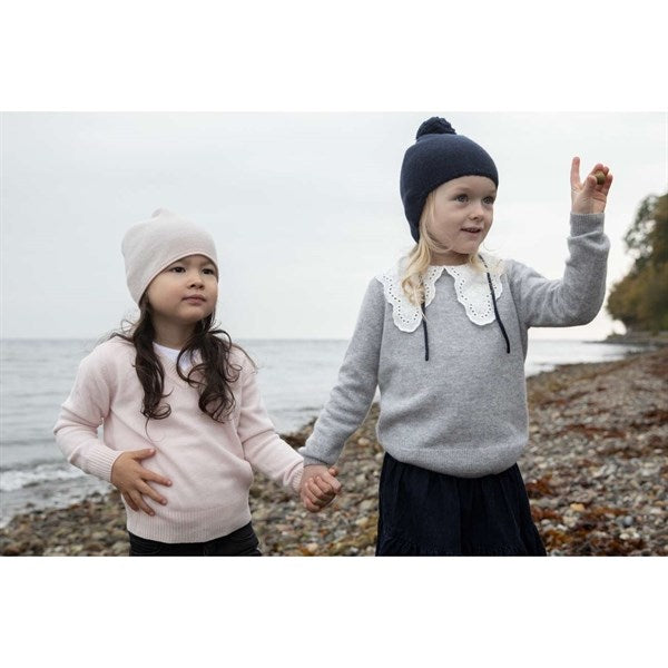 Navy Pom Pom Cashmere Strik Hue - HOLMM