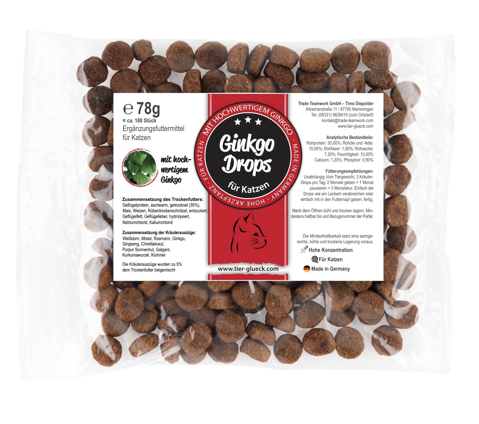 TierGlück Ginkgo Drops mit Mistel, Rosmarin & Kurkuma für Katzen