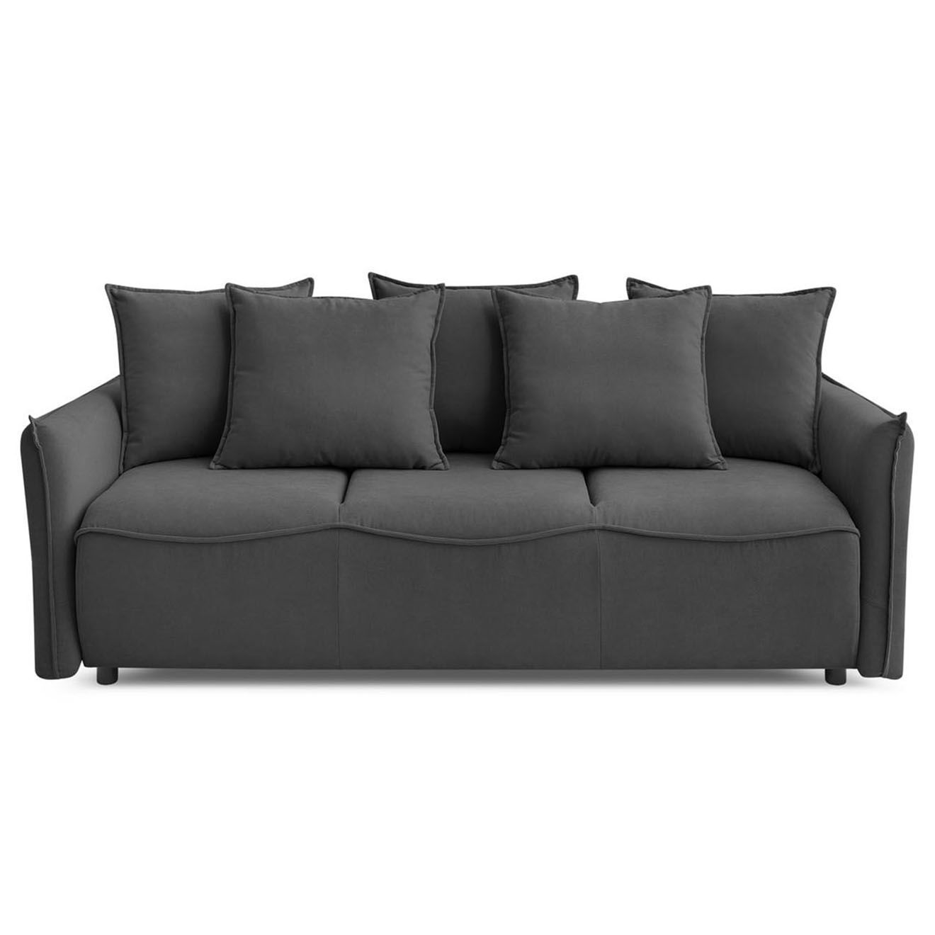 Bobochic Canapé 3 places convertible coffre Bouclette Leon gris foncé - 226x97x90 cm