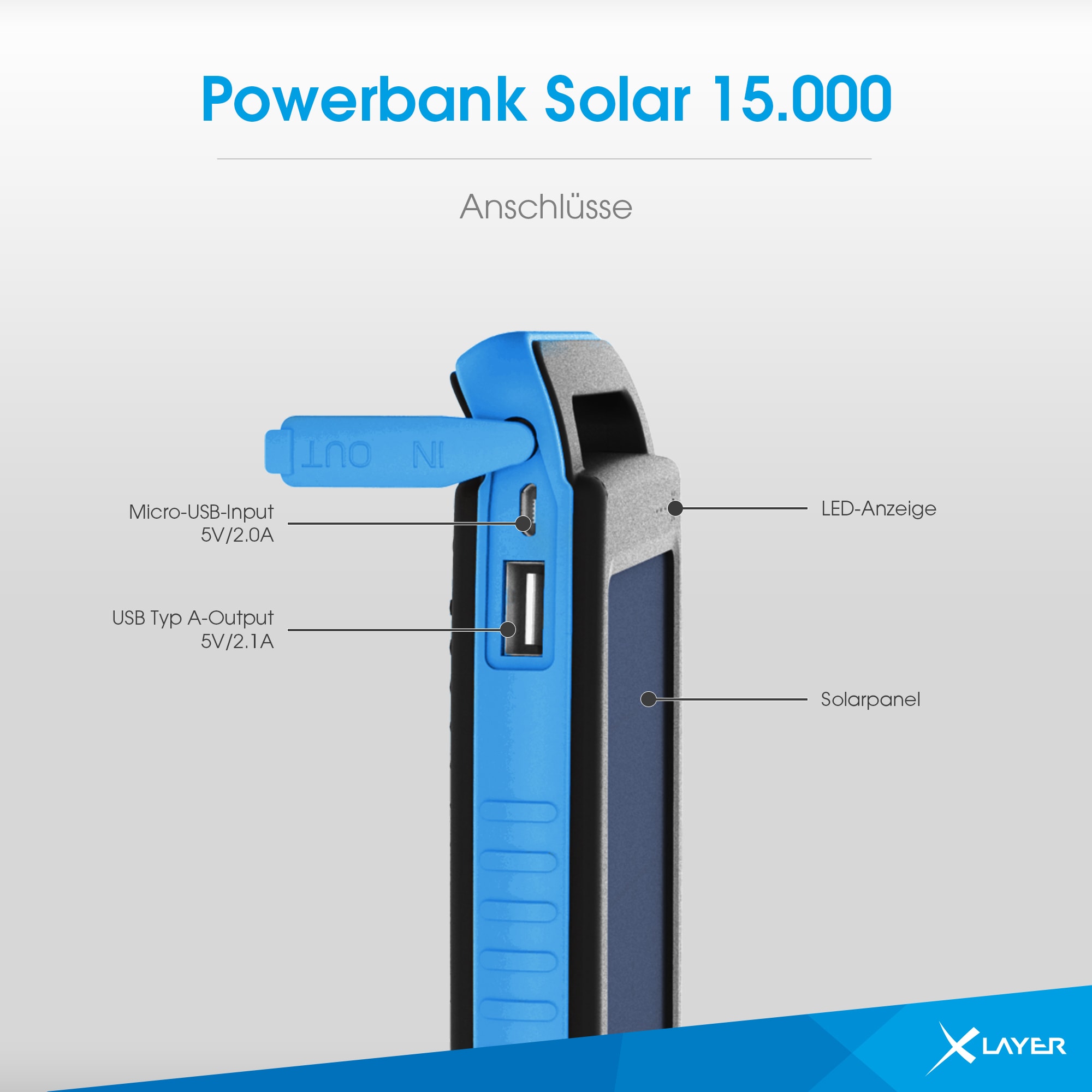 Xlayer POWERBANKS Solar Power Bank I 15000mAh I Camping I Outdoor Ladegerät