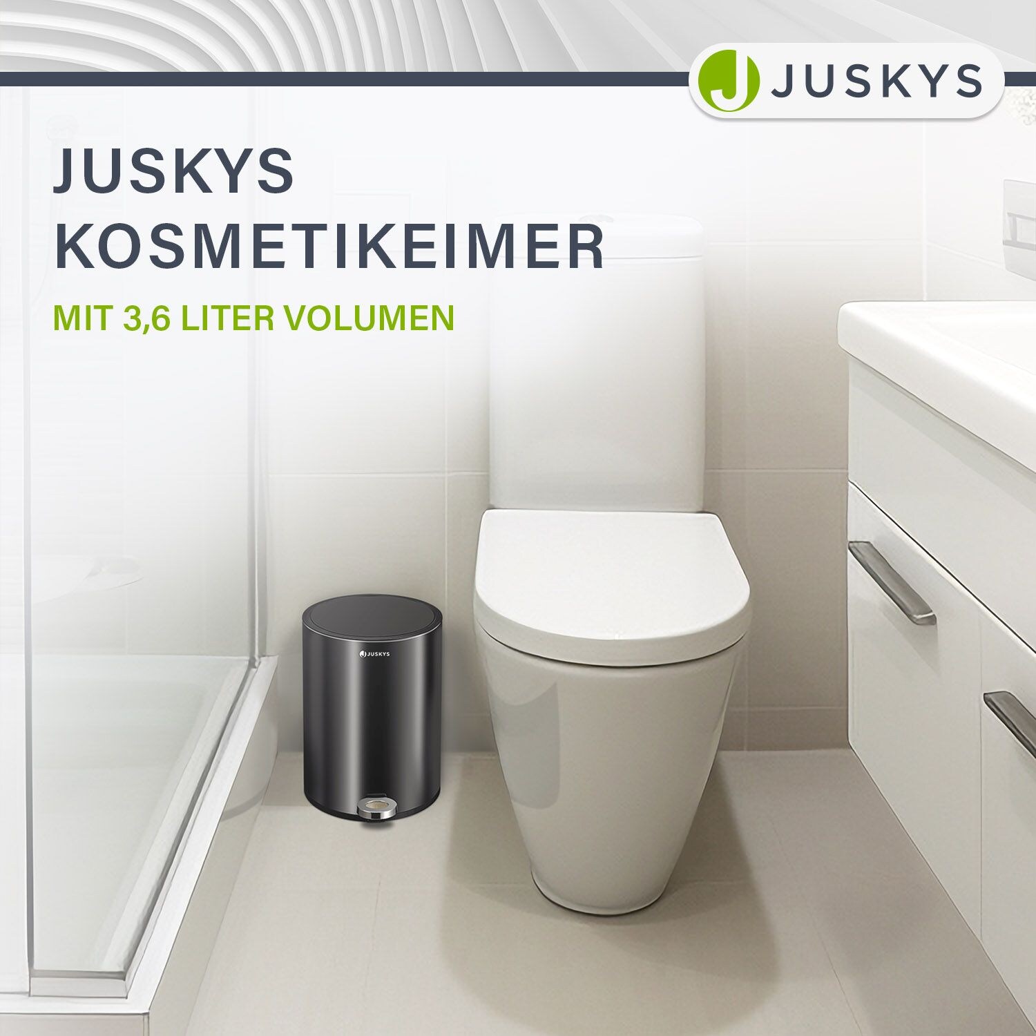 Juskys Kosmetikeimer 3 L - Bad Treteimer Stahl - klein, geruchsdicht, rostfrei - Mülleimer Schwarz