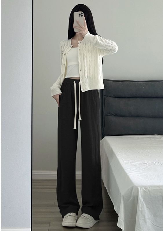 evanesce - High Rise Wide Leg Plain Sweatpants