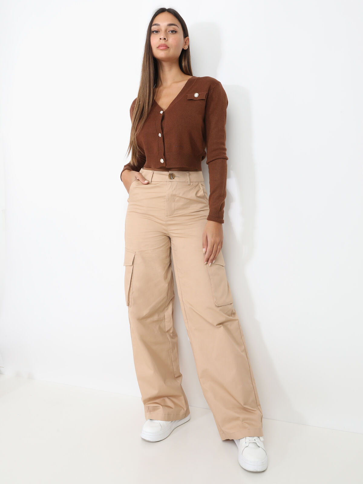 Pantalon cargo ample- Beige