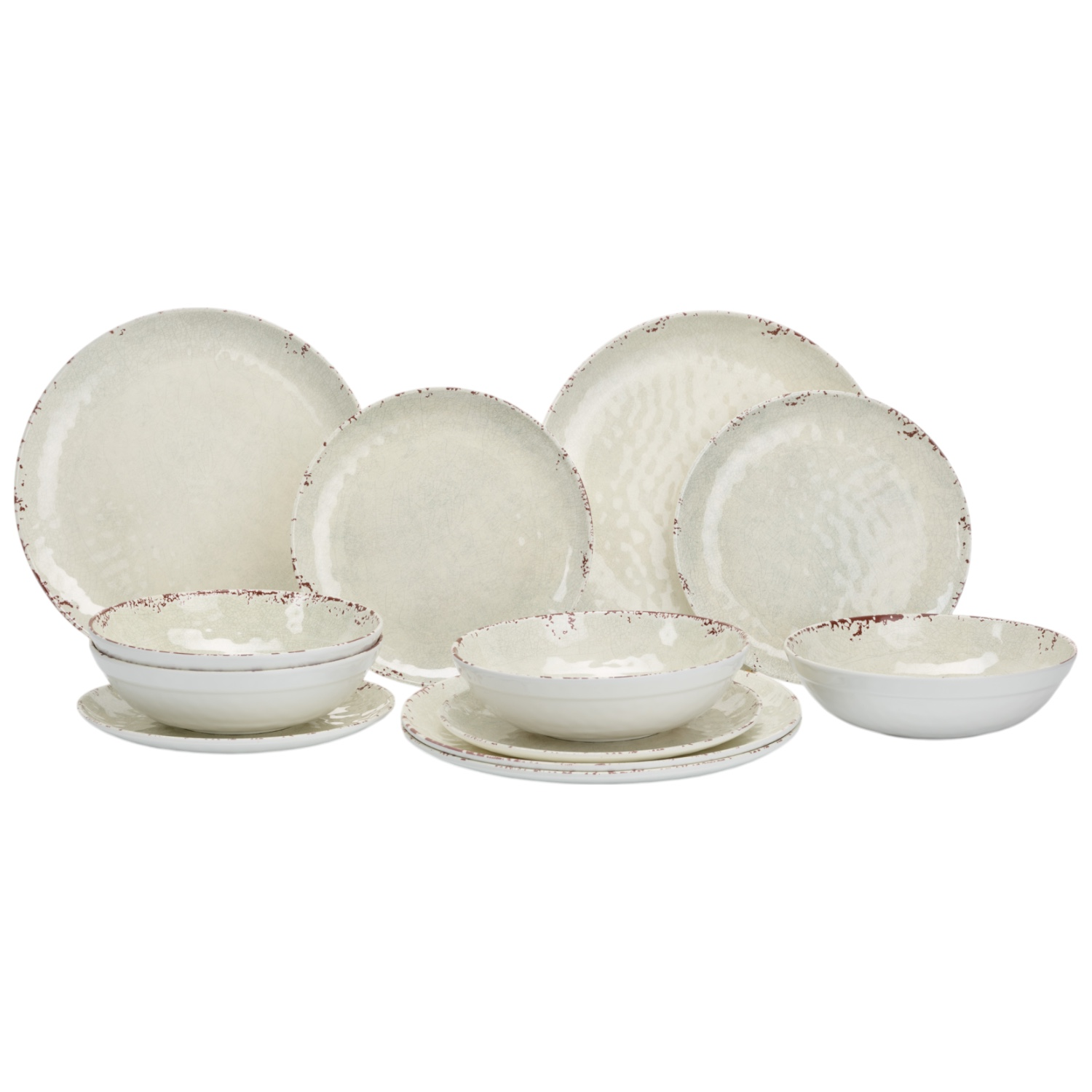 Flamefield Rustic Pearl melamine servies 12-delig creme-wit
