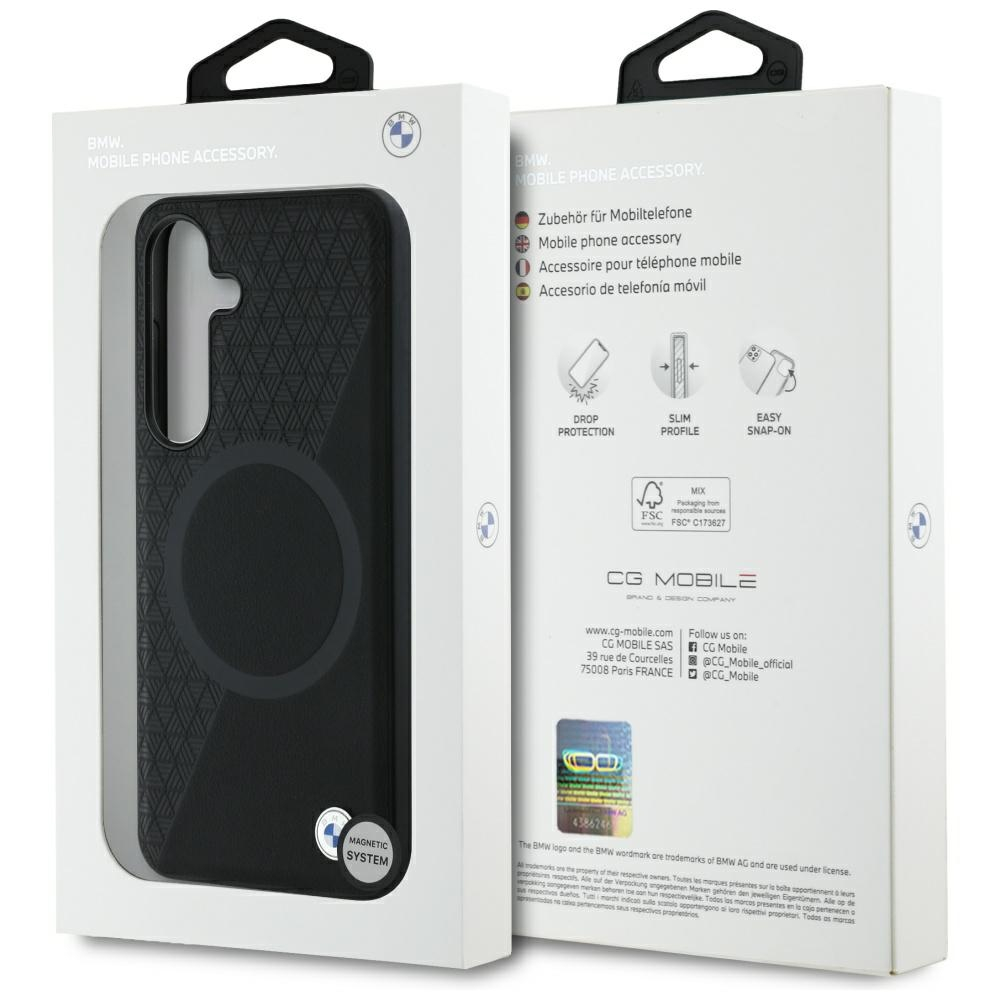 Samsung Galaxy S25 Leder Hardcase Hülle Half Textured & Circle MagSafe-Modul (BMHMS25S23RTPK) - Schwarz