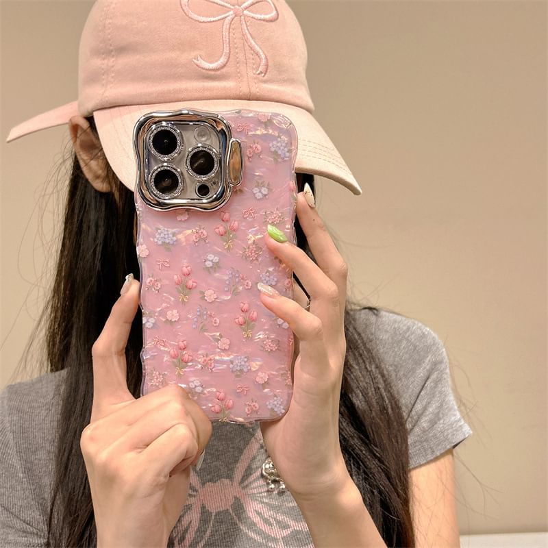 Tondephiry - Telefoonhoesje met bloemenpatroon en houder voor iPhone 16, 16 Plus, 16 Pro, 16 Pro Max, 15, 15 Pro, 15 Pro Max, 14, 14 Plus, 14 Pro, 14 Pro Max, 13, 13 Pro, 13 Pro Max