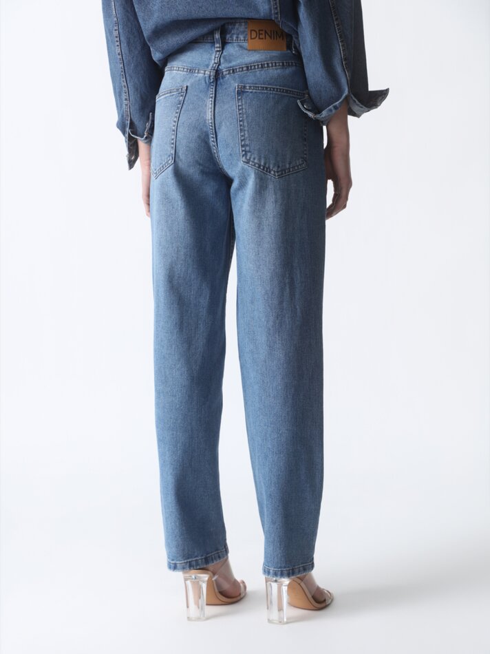 Calça jeans folgada - Turquesa escuro