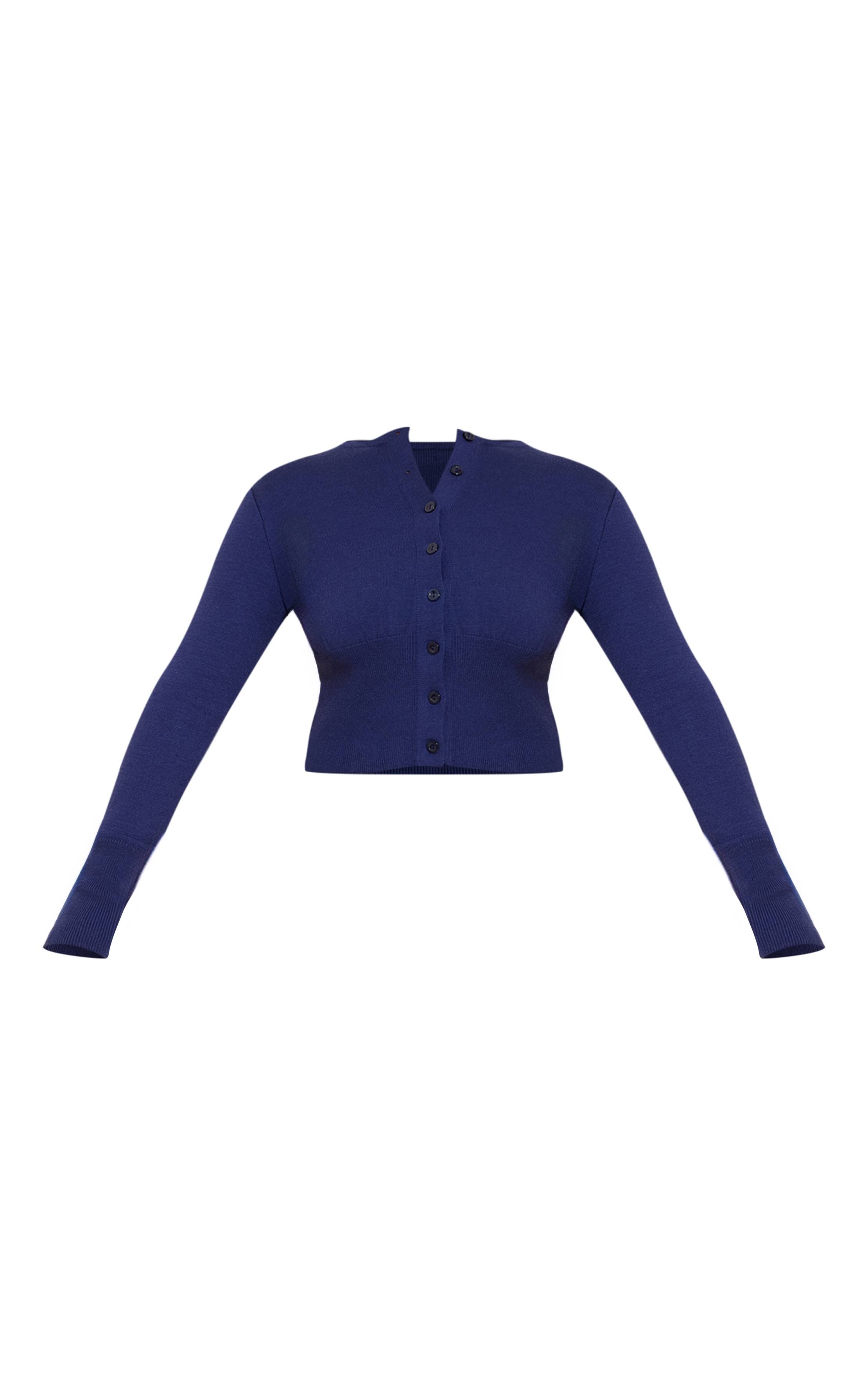 Bleu Marine Cardigan Côtelé Large À Boutons En Maille Shape