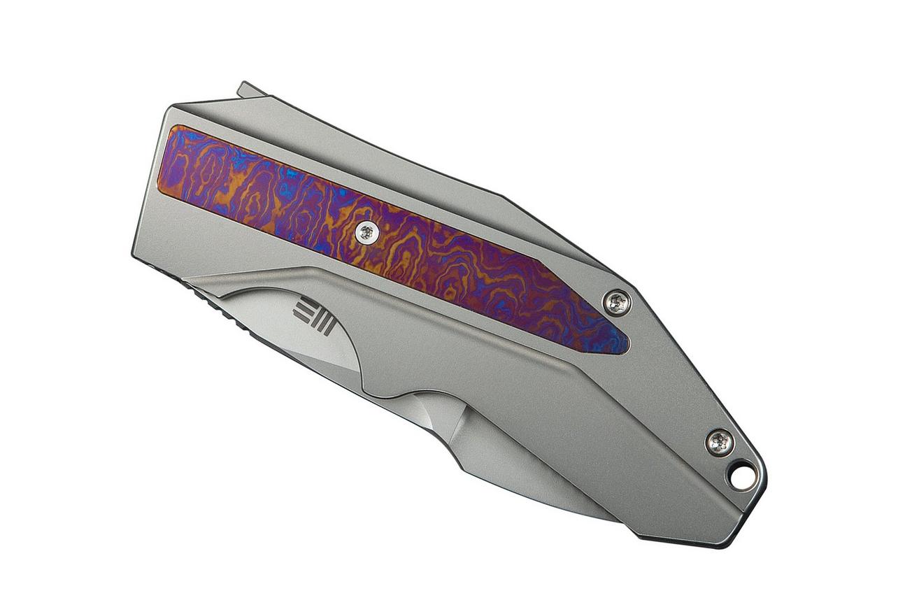 WE Knife Coral WE24044-4, Polished Bead Blasted CPM 20CV, Polished Bead Blasted Titanium, Timascus Inlay zakmes, Gustavo T. Cecchini design