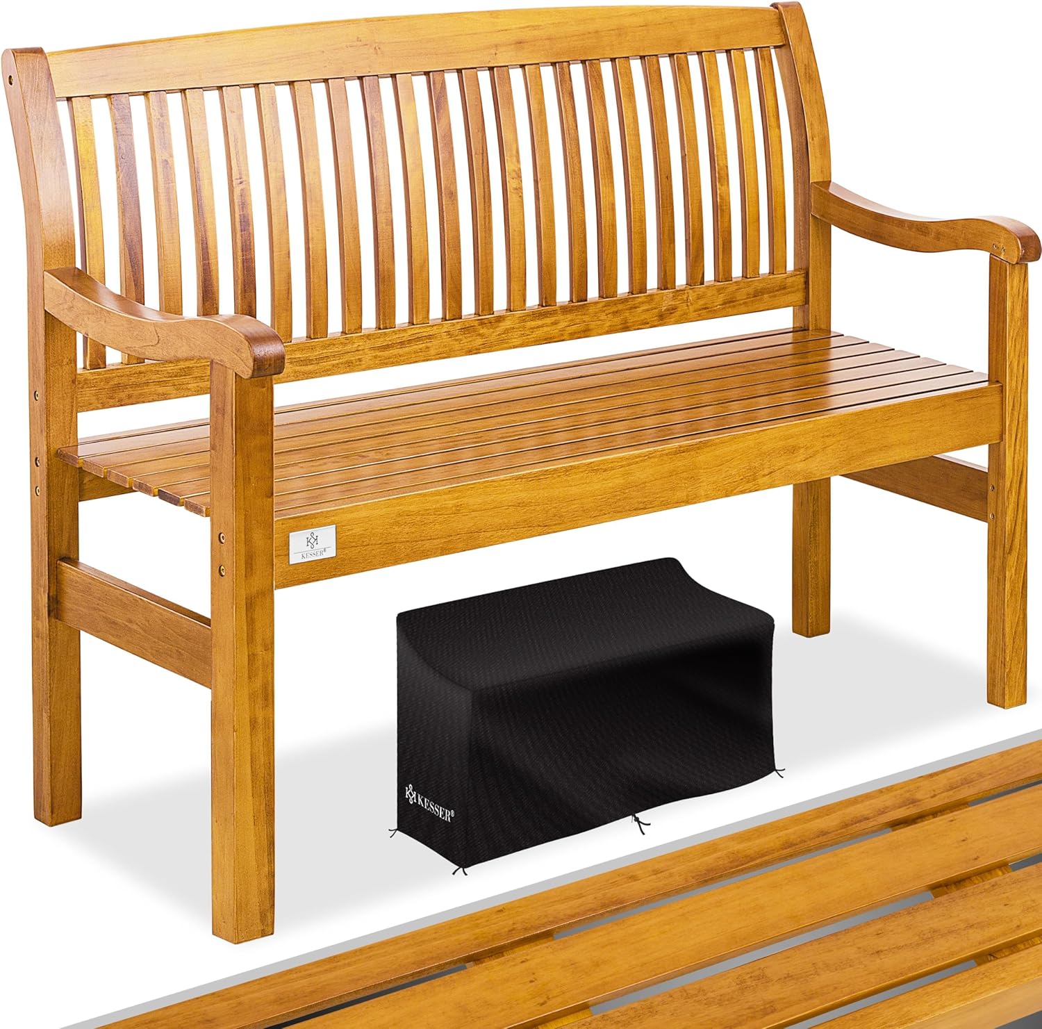 KESSER® Gartenbank Holz Holzbank wetterfest | Für 2 bis 3 Personen | Parkbank aus Massivholz | Sitzbank 320kg belastbar 125 cm | Balkonbank Bank für Balkon Terrasse & Garten inkl. Cover Hellbraun